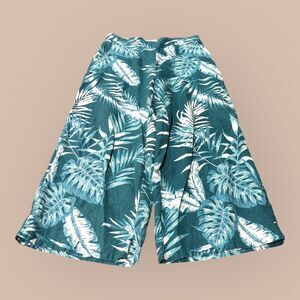 C&C California Teal Wide-Leg Tropical Print Pants